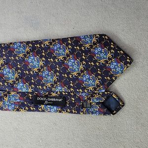 Dolce & Gabbana Silk Neck Tie Floral Scroll Navy Blue DG D&G Baroque